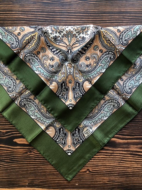 Liberty of London Accessories - Green Cream Silk Scarf 17 Inches Square by London of Liberty